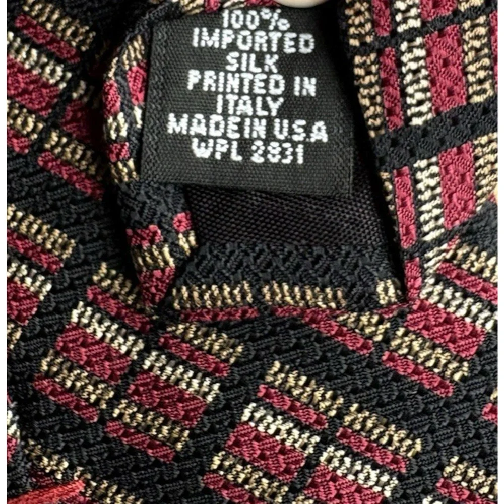 Gianfranco Ruffini Italy Silk Necktie Geometric Stripe Black Red Gold 4